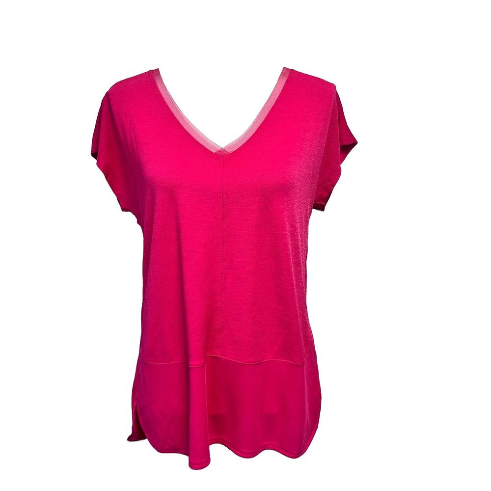 Bar III Blouse Top sz Small Hot Pink Berry Bloom Pullover Stretch Casual Summer